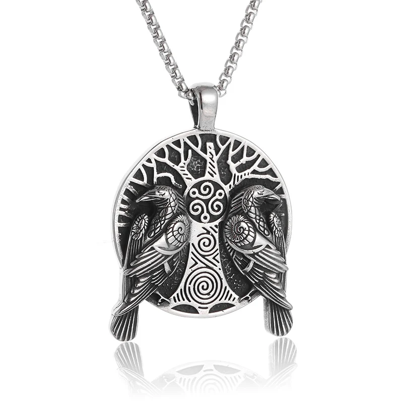 Collana Vintage Raven Tree Of Life Nordic Odin Huginn Muninn Raven Ciondolo Per Uomo Donna Amuleto Gioielli