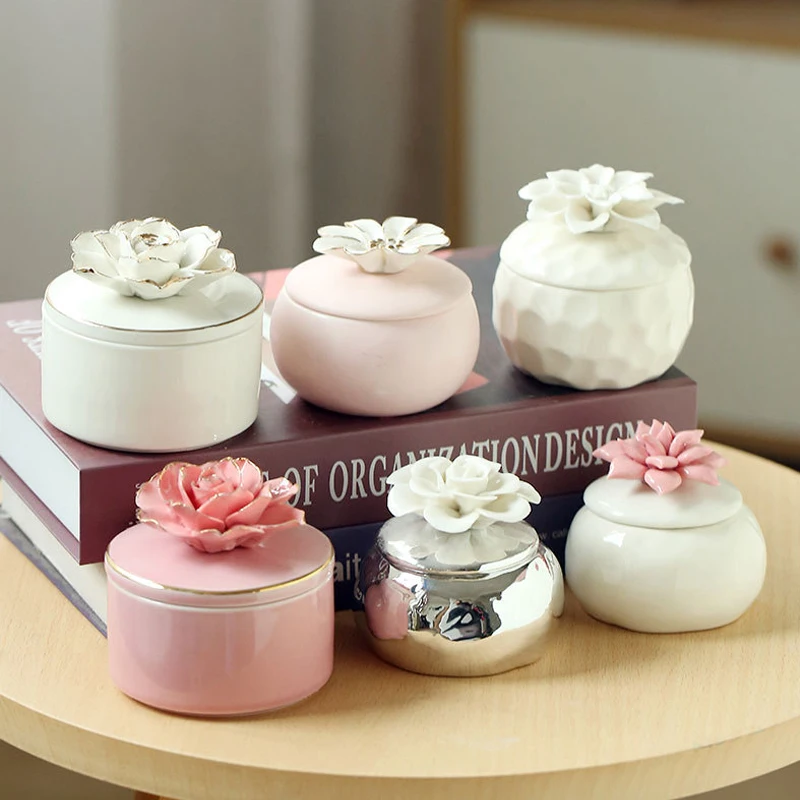 Ceramic Storage Jar Jewelry Tray Nordic Jewelry Box Ceramic Hand-painted Golden Flower Storage