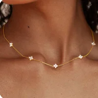 Collier chaîne en Zircon incrusté de fleurs à quatre feuilles pour femmes, élégant, porte-bonheur, ras du cou, bijoux de fête, cadeaux d'anniversaire 1