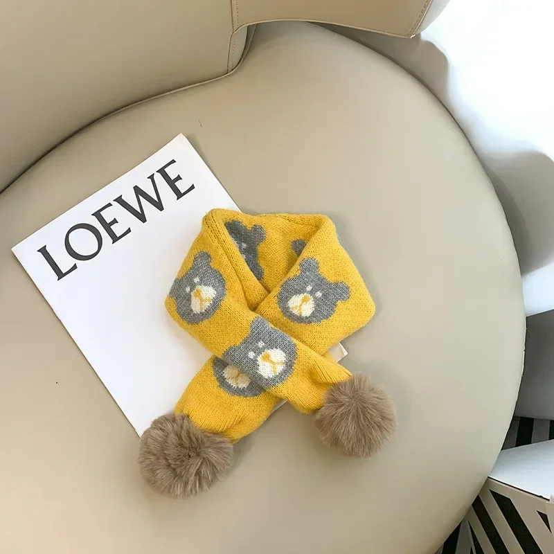 Children's Scarf Winter Trendy New Baby Knitted Wool Scarf Cross Hairball Versatile Windproof Boys and Girls' Neck