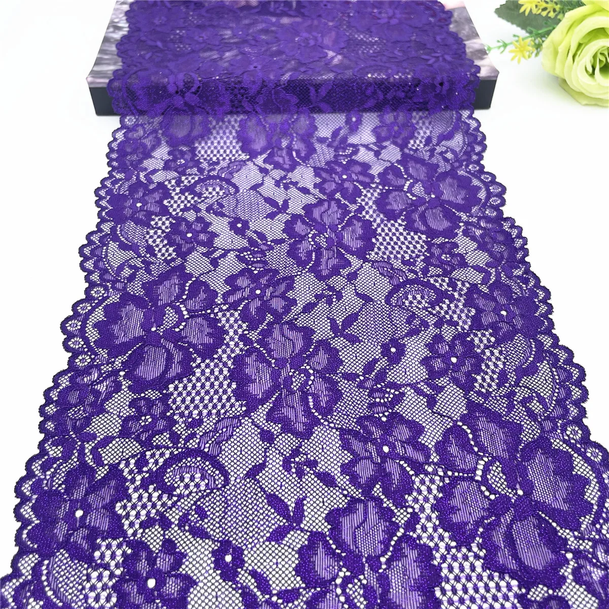 3y/lot Width 22.50cm Dark Purple Shimmer Elastic Stretch Lace Trim Skirt Hem For Clothing Accessories Lingerie Dress Sewing Lace 1