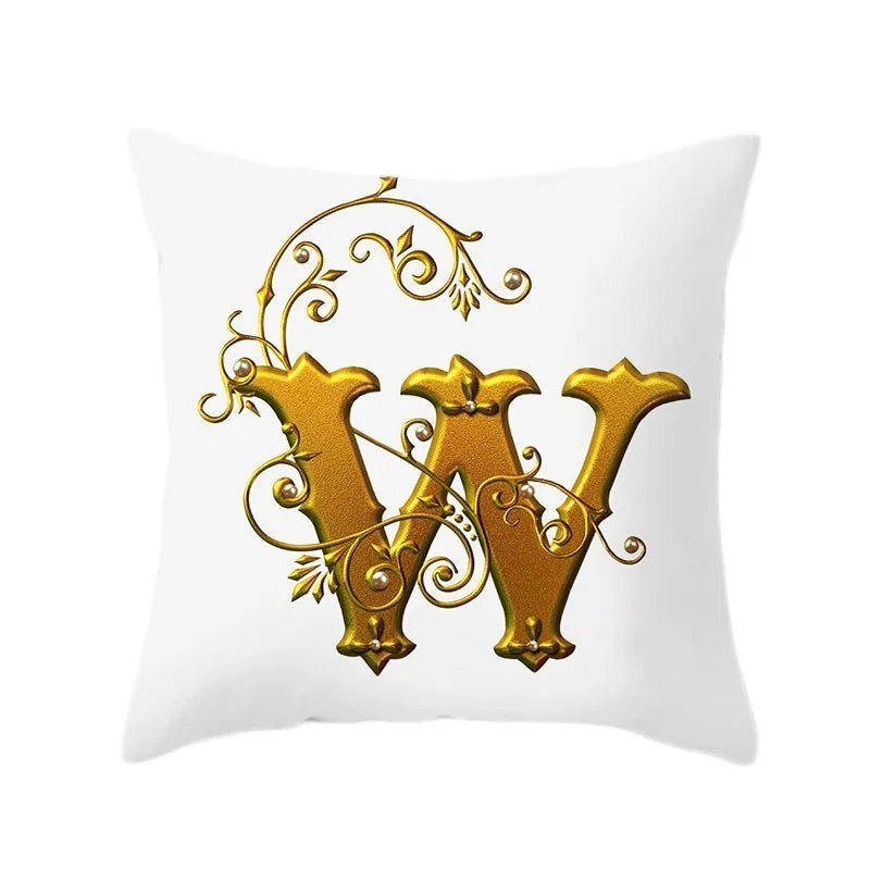 Gold 26 Letters Cushion Cover English Alphabet Throw Pillow Case Letter Print Home Decor Square Pillowcase Sofa Cushion Cover 