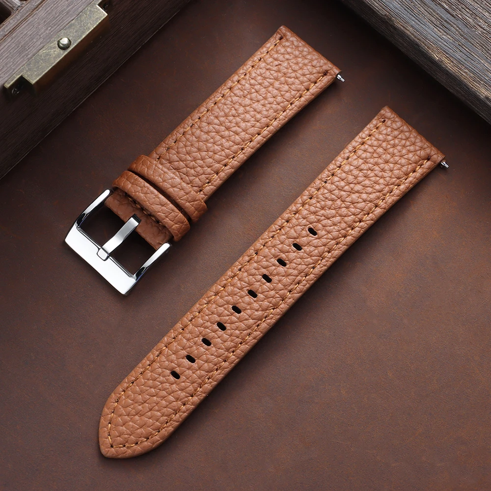 Lychee Pattern Leather Quick Release Watch Strap Bracelet