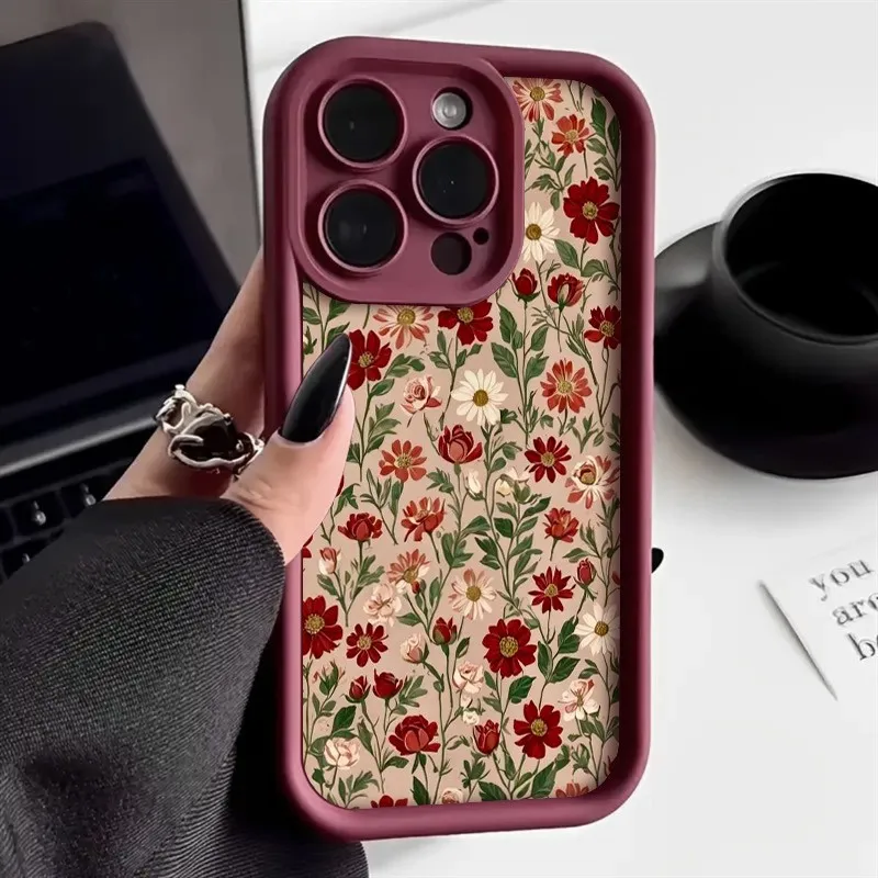 Vintage Wine Red Floral Pattern Phone Case - TPU Cover