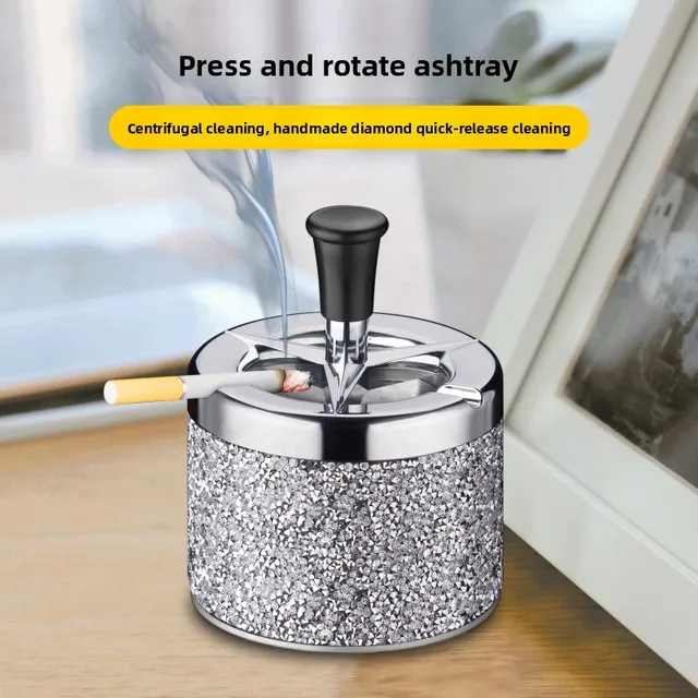 2025 Creative Home Ashtray Metal Pressing Rotary Centrifugal Cleaning Ashtray Hand Drilled Cigarette Accessories Gifts