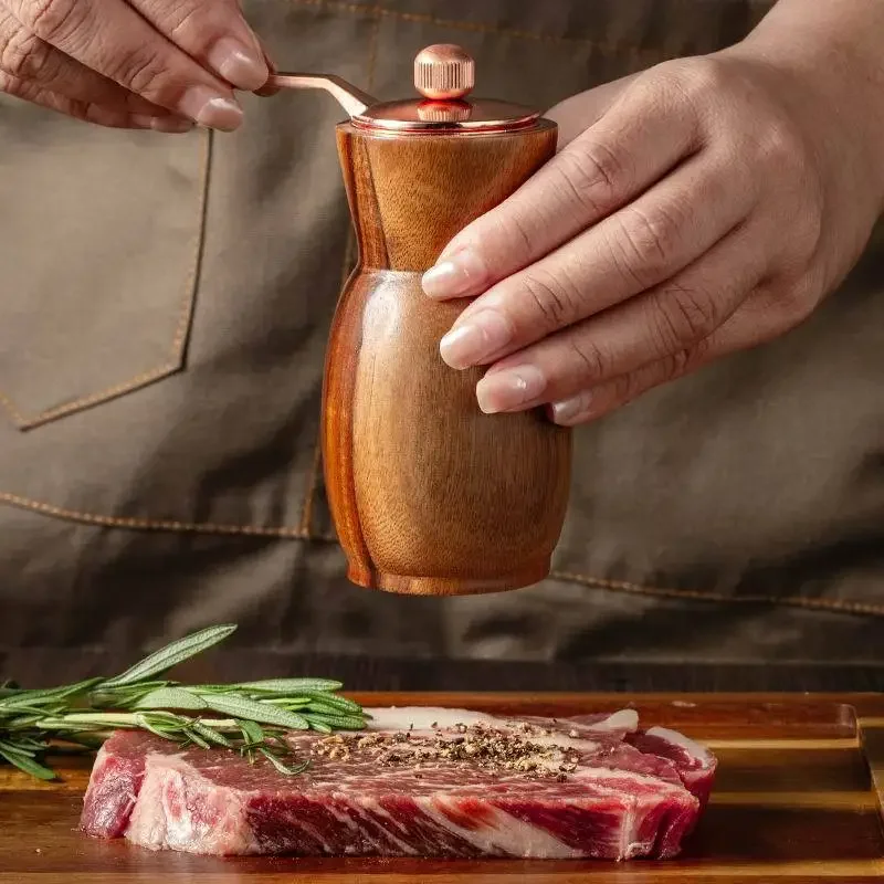 Wooden Salt and Pepper Grinder Hand Cranked Grinder Set with Base Multi-Purpose Pepper Mills Seasoning Box Kitchen Cooking Tools