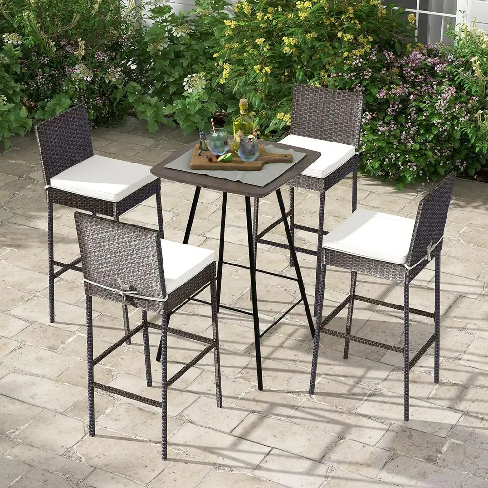 4-Piece Outdoor Wicker Bar Stools – 30" Patio Chairs with Cushions 2