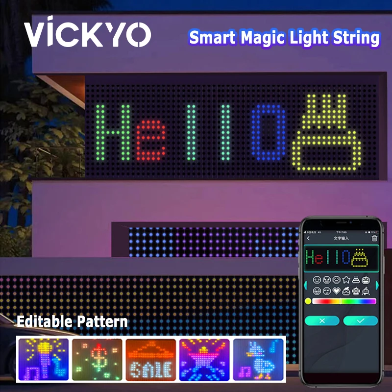 

VICKYO LED Fairy Light Smart Home Curtain String Light App Control DIY Programming RGBIC Color Dot Leather Wire Garland Decor