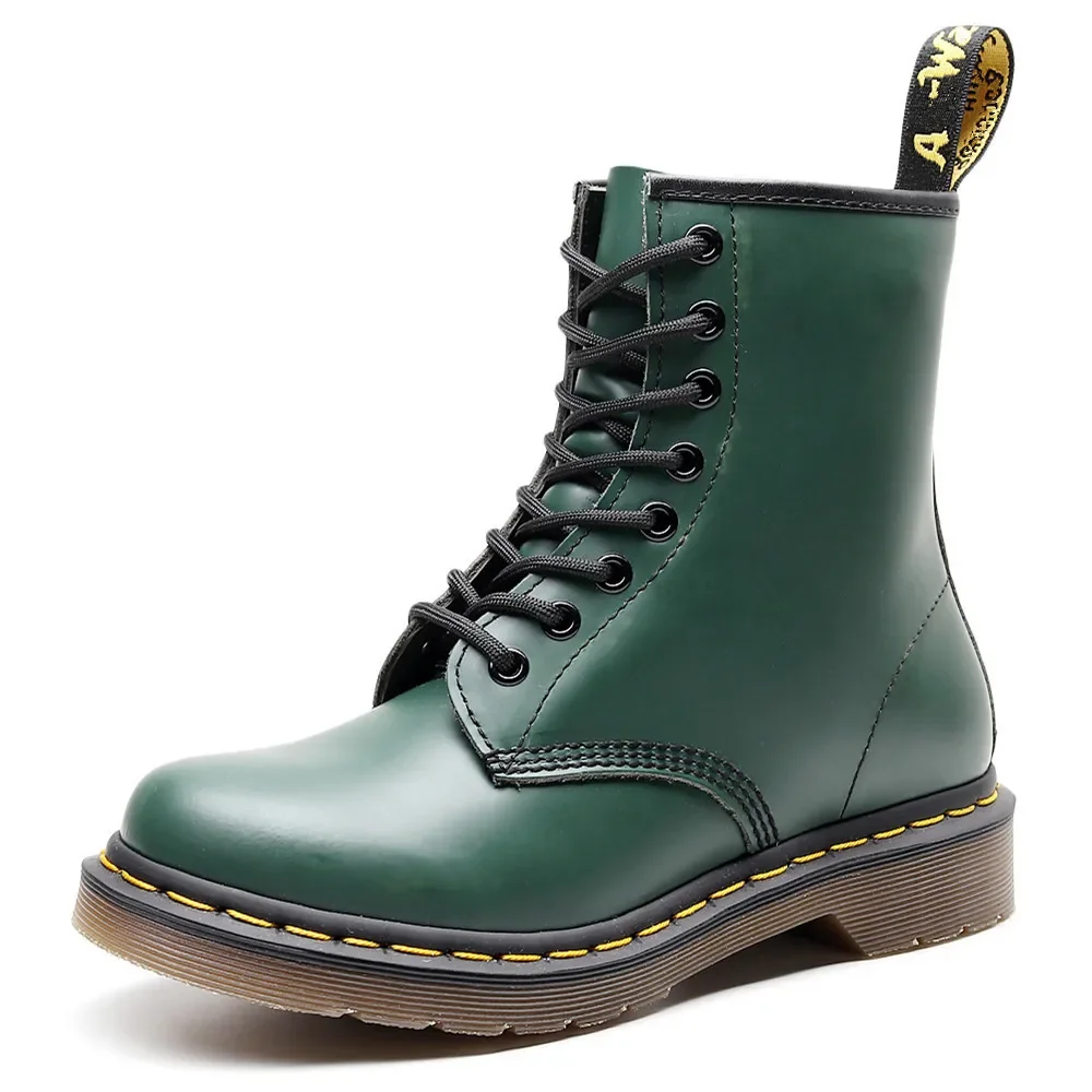 

British Style Couple Short Boots Large Genuine Leather Martin Boots Trendy Green