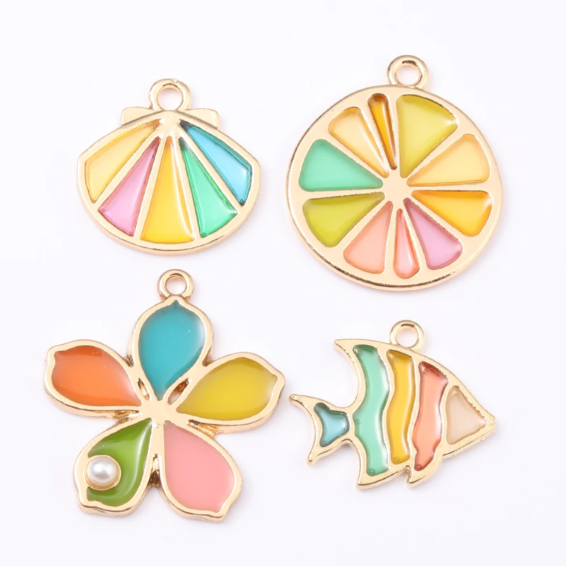 

10 шт., акриловые подвески в виде ракушек, цветов, рыбок, лимона