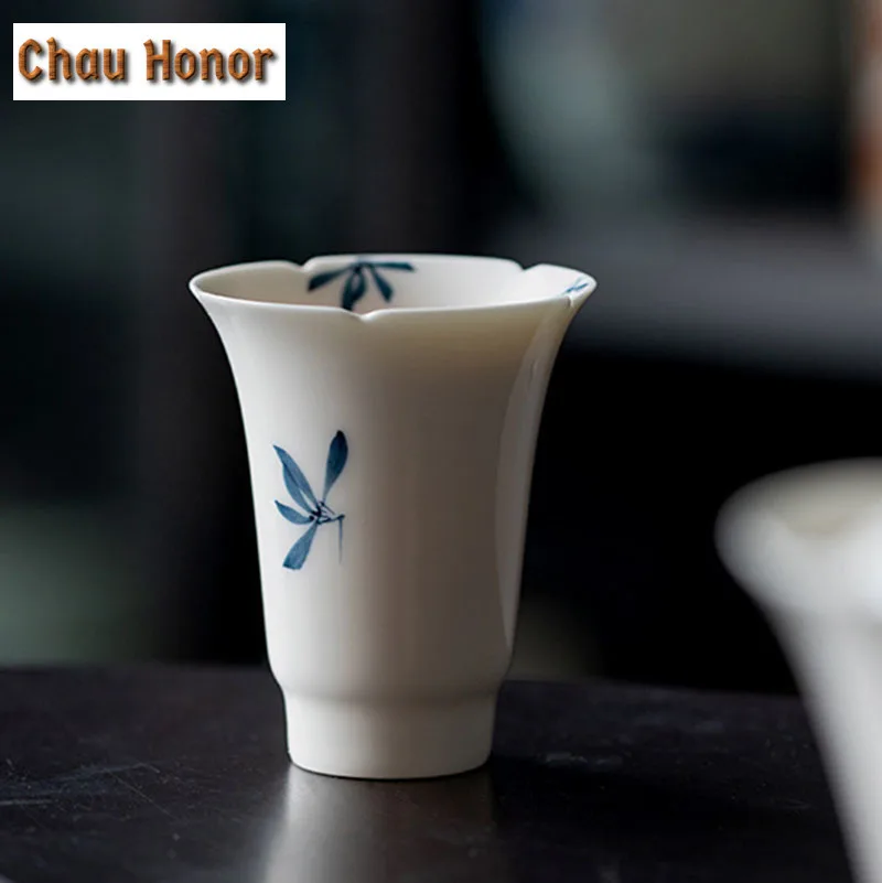 2pc/set Pure Hand-painted Butterfly Orchid Art Tea Cup Boutique Single Ceramic Smelling Master Cup Household Kung Fu Teaset 35ml