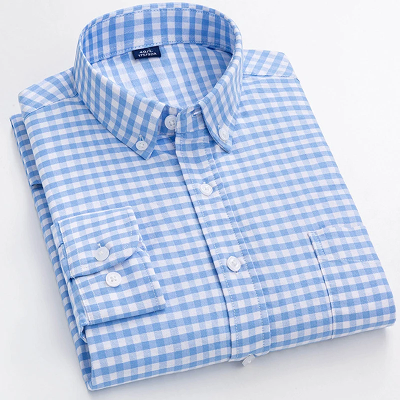 

100% Cotton Men's High Quality Dress Luxury Plaid Shirt Tops Designer Clothes Long Sleeve T New in Casual Business Shirts
