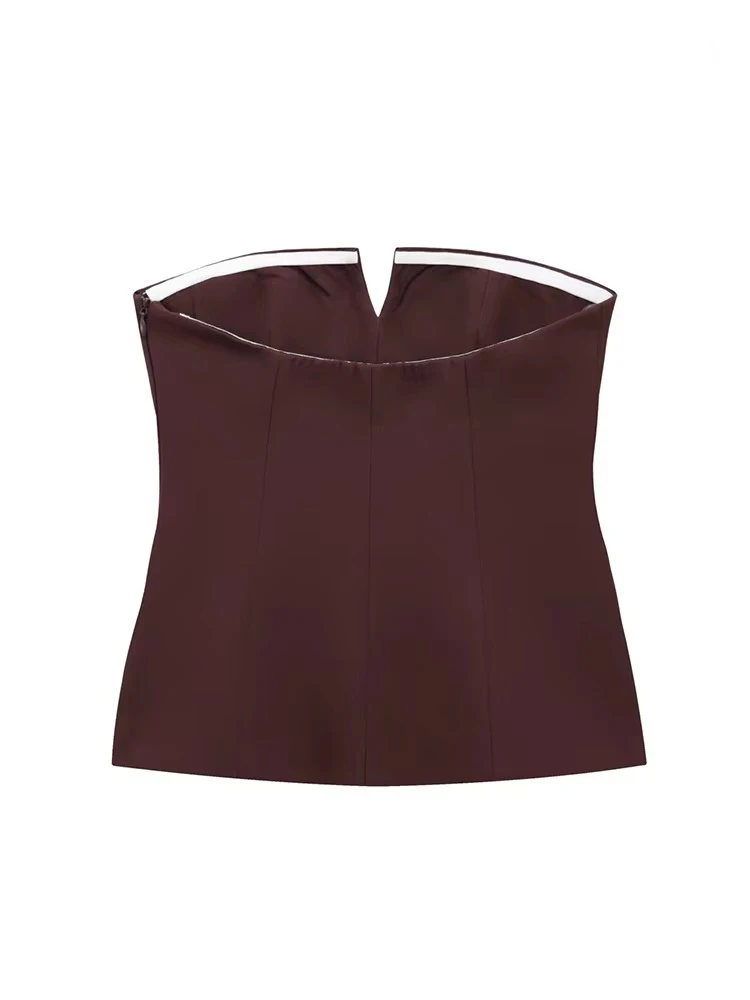 TFMLN Womens Strapless Crop 2025 Tops Basic Sleeveless Office Lady Tops Trend Street Fashion Classic Solid Tube Tops