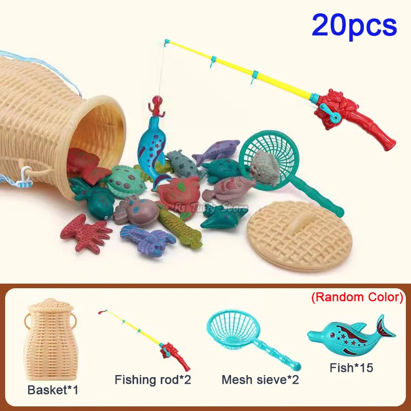 Baby Fish Toy Set Magnetic Fishing Toys Play Water with Basket Mesh Sieve  Adjustable Pole Boy Girl Bath Summer Game Outdoor Gift - AliExpress