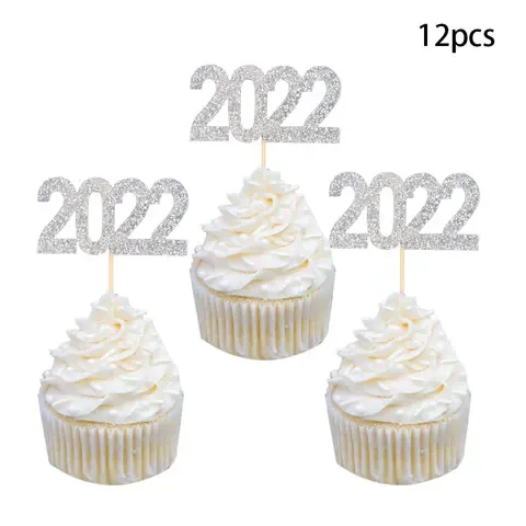 

12pcs 2022 Cake Topper new year 2022 Toothpick Happy New Year 2022 party decoration supplies cake toppers Christmas cake decor