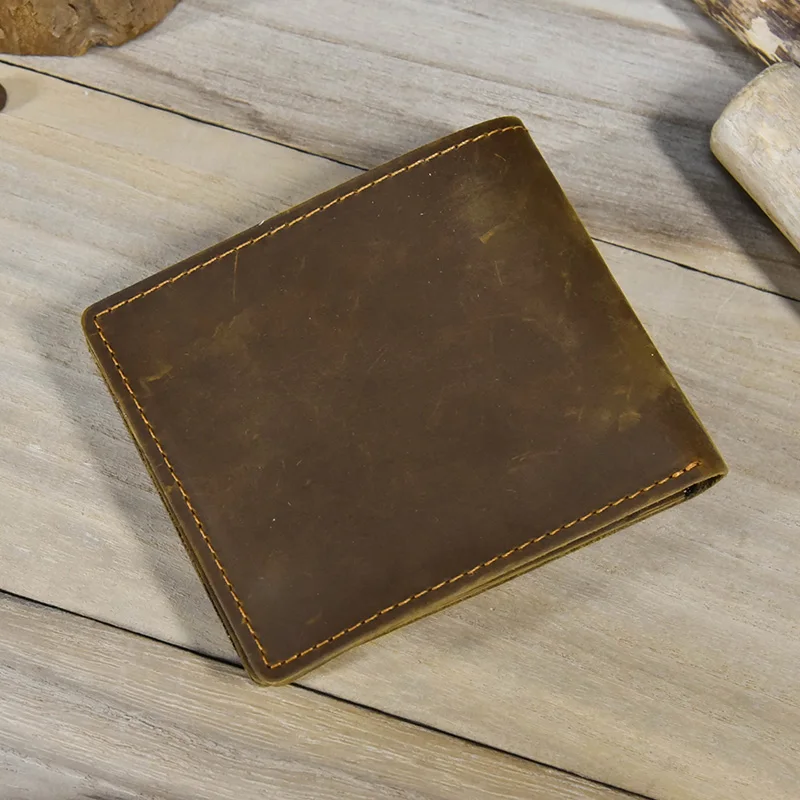 Crazy Horse Leather Short Wallet For Men Male Vintage Purse Wallet Card Holder Coins Purse Retro Fashion Men Wallet Dropshipping 4