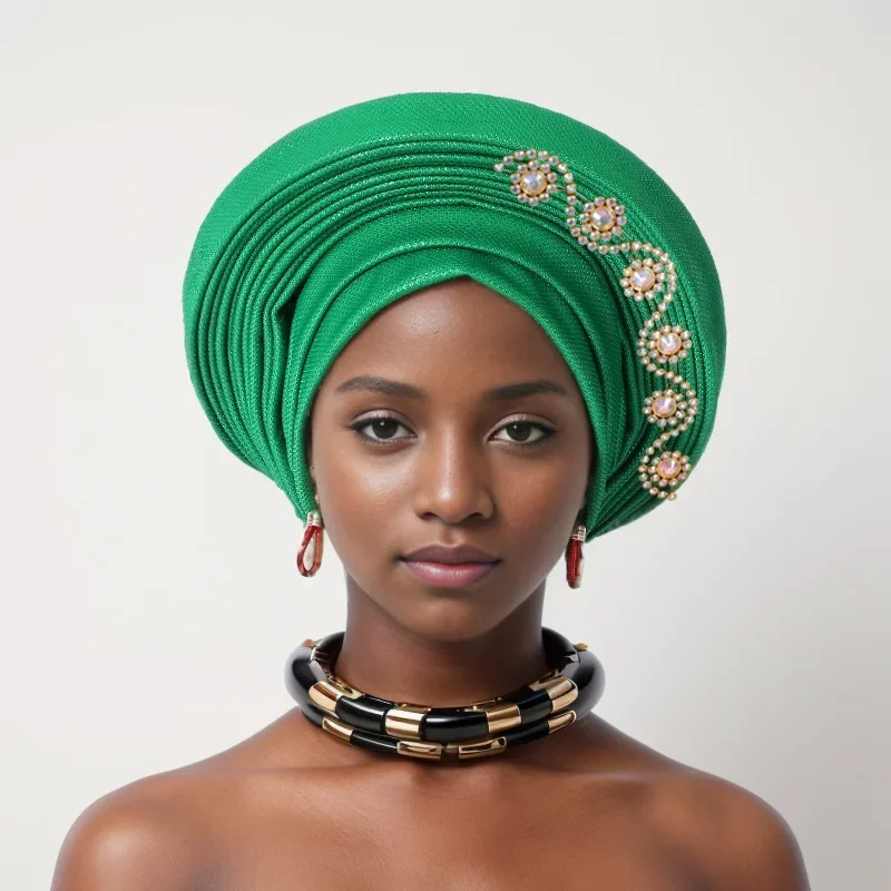 African Headtie Auto Gele Women's Turban Cap Nigeria Headtie Wedding Party Head Ties Female Head Wraps Already Made Autogele