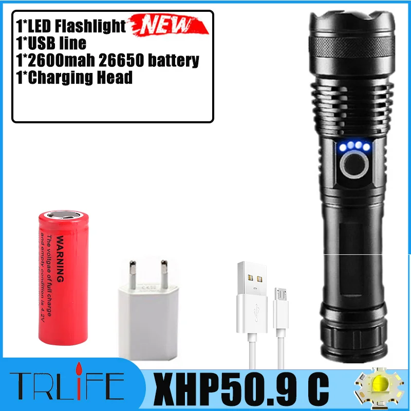 hunting torches 2000000LM Powerful LED Flashlight XHP199.2 Type-C USB Rechargeable Flash Light 5Modes Zoom Torch Tactial Flash Lantern Use 26650 bright star flashlights Flashlights