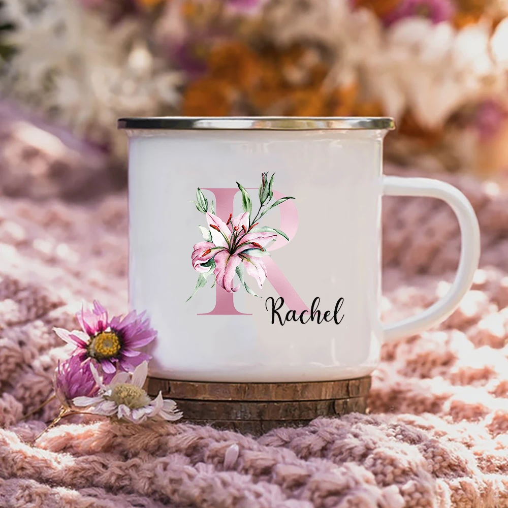 

Кофейные кружки с цветочным принтом, персонализированная эмалированная чашка с именем на заказ, украшение для вечевечерние НКИ, подружки невесты, подарок на день Святого Валентина, Рождество