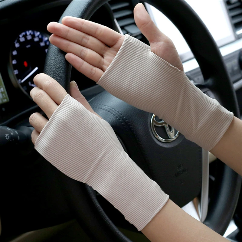 Half Finger Gloves, Fingerless Gloves, Sunscreen Gloves-1Pair Summer Women's Sunscreen Half Finger Anti-UV Breathable Driving Gloves