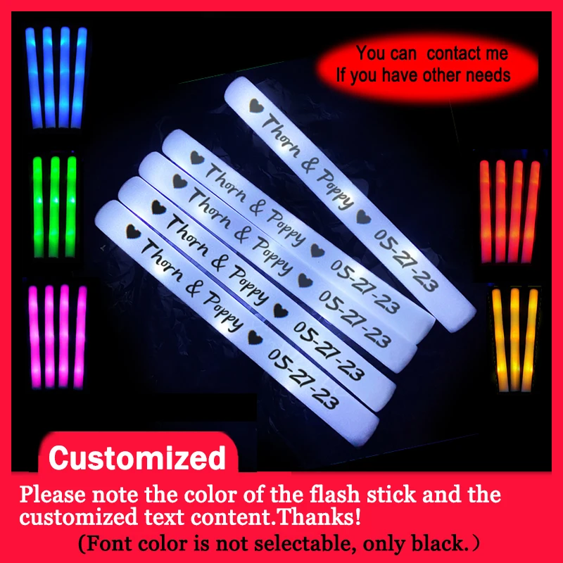 12/15/30/60Pcs Bulk Colorful LED Glow Sticks RGB LED Glow Foam Stick  Cheer Tube Dark Light Birthday Wedding Party Supplies