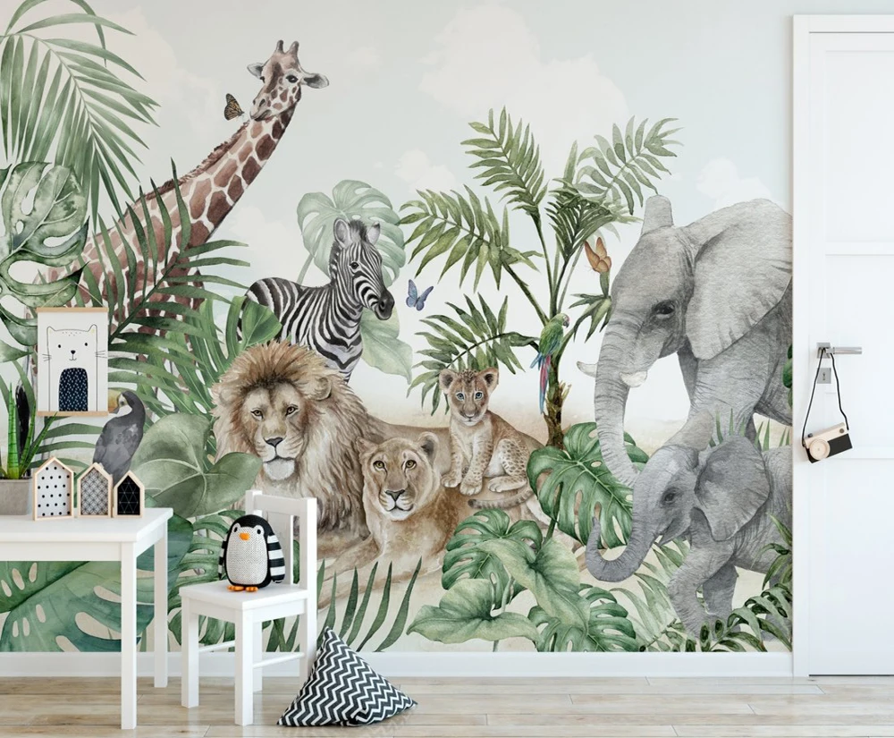 Milofi professional 3D large wallpaper mural hand-painted Nordic forest small animal illustration children background wall 3