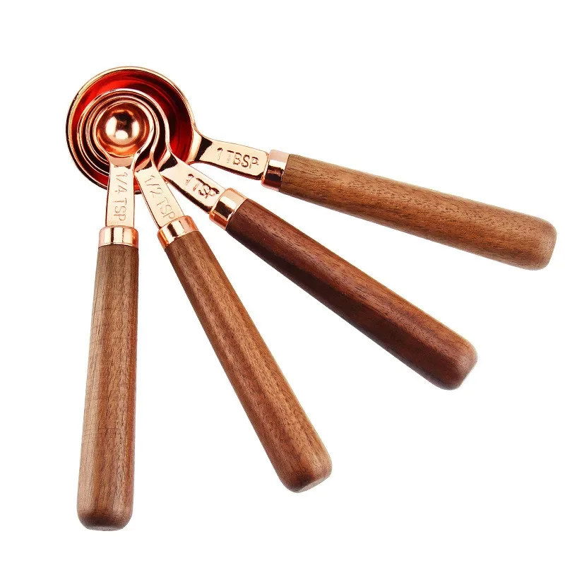 Stainless Steel gram wooden Measuring Cups Spoons Plated Copper Rose Gold Kitchen Baking scale Measuring Spoon Set food scale kitchen measuring spoons measuring spoon set