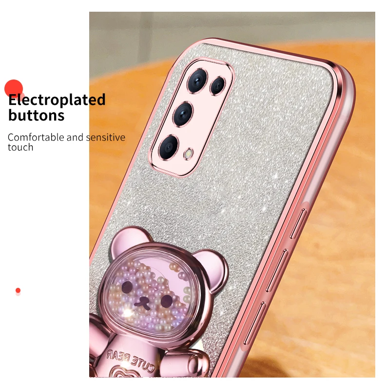 Quicksand Bear – coque de téléphone avec support à paillettes, étui pour Oppo 5 6 Pro 6pro Reno 4 4se 6z 5k 3 2 2z_voghion.com