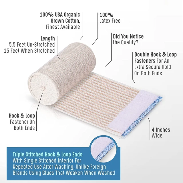 2 Roll Elastic Compression Bandage Wrap - Premium Quality with Self-Closure, Athletic Sport Support Tape Rolls for Ankle, Wrist 2