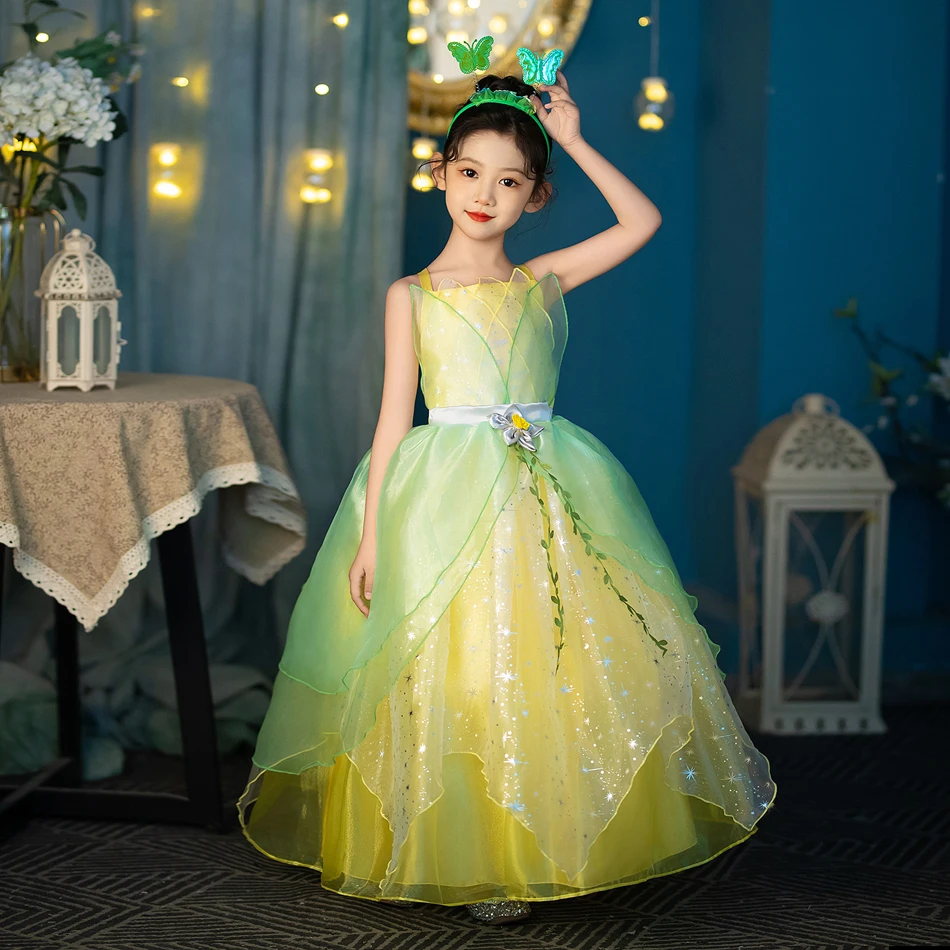 green emerald velvet dress Disney Princess Toddler Girl Tiana/Cinderella/Snow White Smocking Dress Green