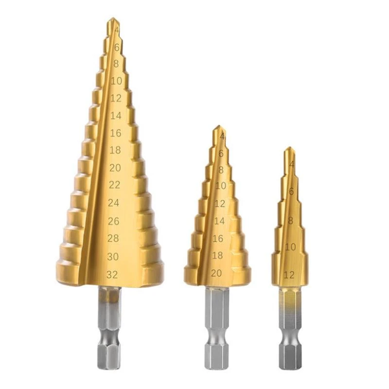 HSS Step Drill Bit Straight Groove Titanium Coated Wood Metal Hole Cutter Stainless Steel Hole Opener Stepped Bit