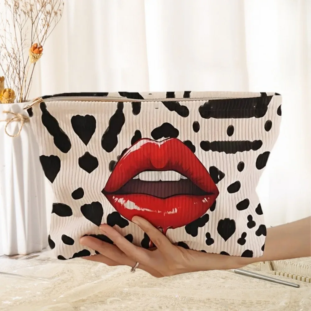 Lip Pattern Printed Makeup Bag - Lightweight Travel Cosmetic Clutch with Zipper