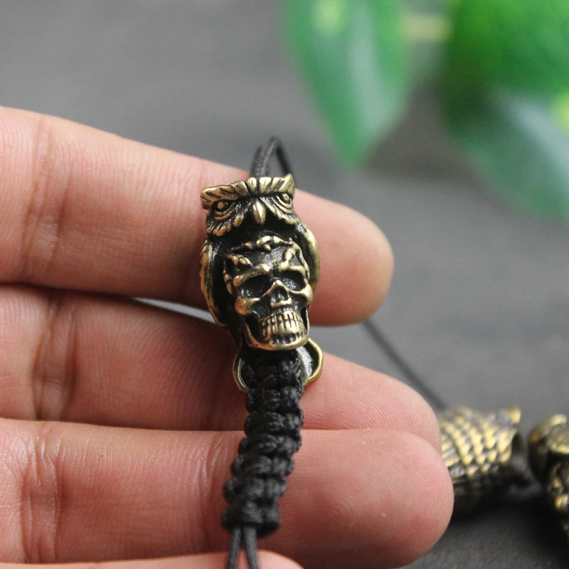 Owl Skull Head White Brass EDC Knife Beads DIY Paracord Bracelet Accessories Outdoor Tool Survival Umbrella Rope Lanyard Pendant