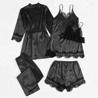 5 Pieces Women's Satin Sleepwear Pajama Set Robe Sexy Lingerie Bathrobe Lace Silk Night Dress Trousers Home Clothed Nightwear PJ - Image 2