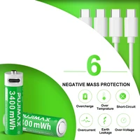 PUJIMAX 1.5V AAA/AA 3400mWh 1100mWh Rechargeable Battery USB Type-C Rechargeable Li-ion Battery For Remote Control Electric Toys 6