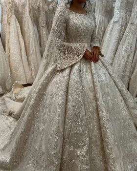Abiti da sposa musulmani personalizzati, abiti da ballo, abiti da sposa mediorientali con perline, abiti da sposa a maniche lunghe, Vestido de novia amanda novias oficial
