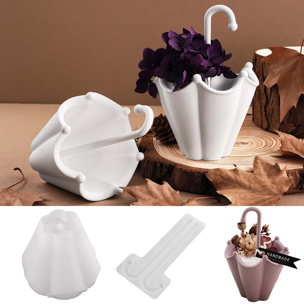 3D 우산 모양 실리콘 몰드 DIY 수제 석고 시멘트 주조 아로마테라피 캔들 컵 보관함 장식 공예 몰드 홈데코