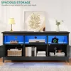 Farmhouse TV Stand with Power Outlet, LED Light Entertainment Center for 65 Inch TVs, TV Cabinet with Storage, Rustic M 2