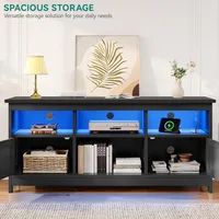 Farmhouse TV Stand with Power Outlet, LED Light Entertainment Center for 65 Inch TVs, TV Cabinet with Storage, Rustic M 2