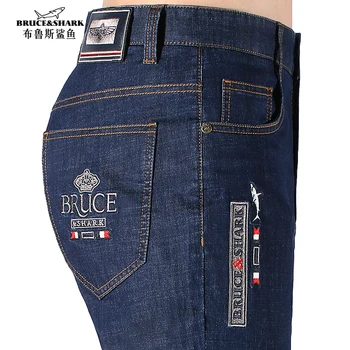 2024 Men's Jeans Summer Bruce&Shark Men jeans full Length Stretching Cotton Loose Casual Fashion Smart Straight Leg  Big Size 42