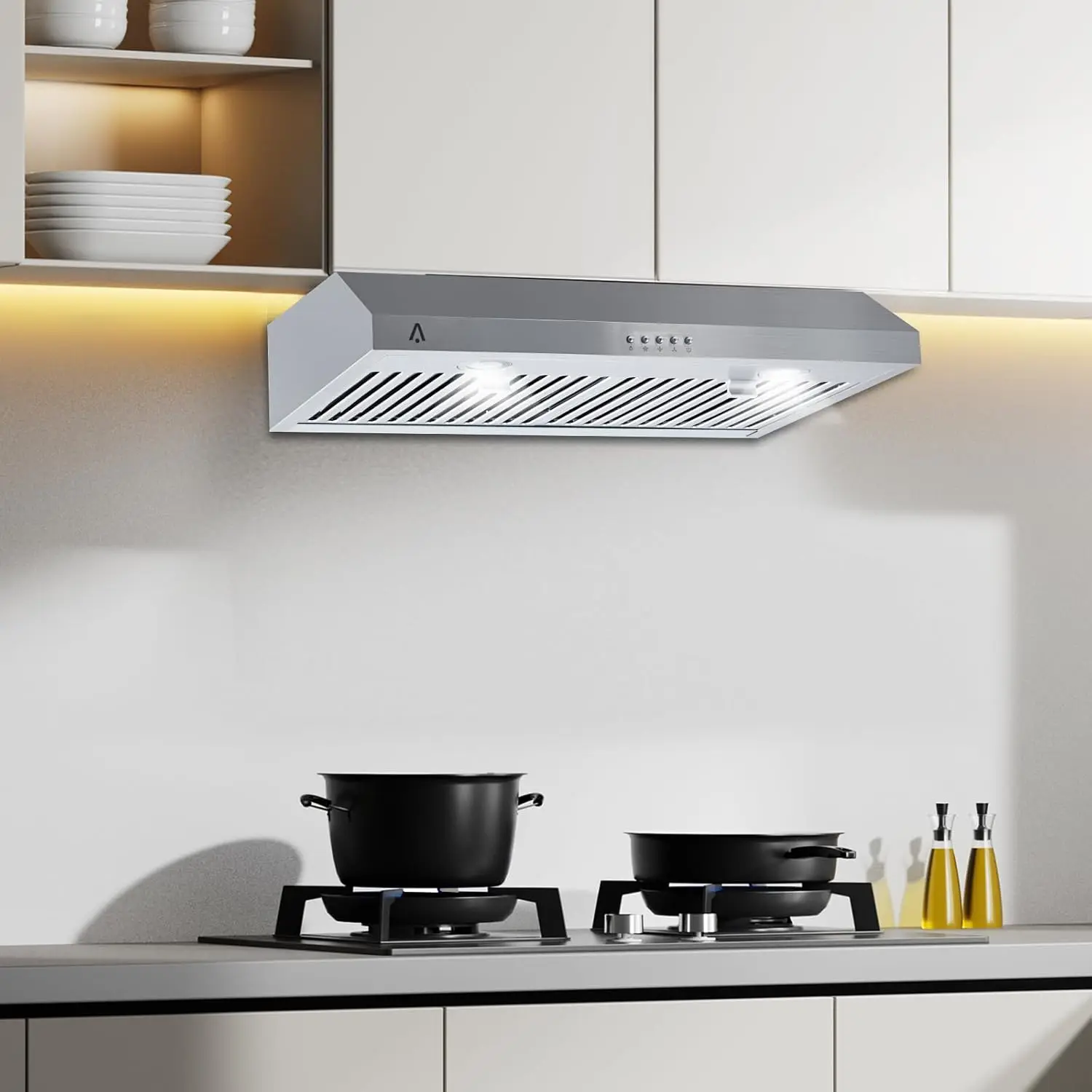 Under Cabinet Range Hood, Stainless Steel Kitchen Hood with  3 Speed Exhaust Fan, Reusable Filter 6