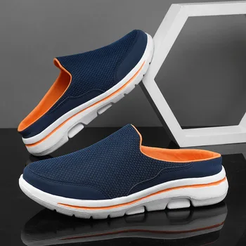 ⁦Men Casual Shoes Mesh Slip-On Solid Color Loafers Flat Slippers Summer Couple Shoes Half Slippers Plus Size Sandalias Zapatos⁩ – תמונה ⁦1⁩