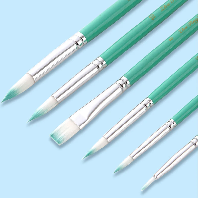 6PCS/Set Nylon Hair Painting Brush Macaron Color Wooden Handle Brush Pen DIY Watercolor Oil Acrylic Painting Brushes Art Supply 5
