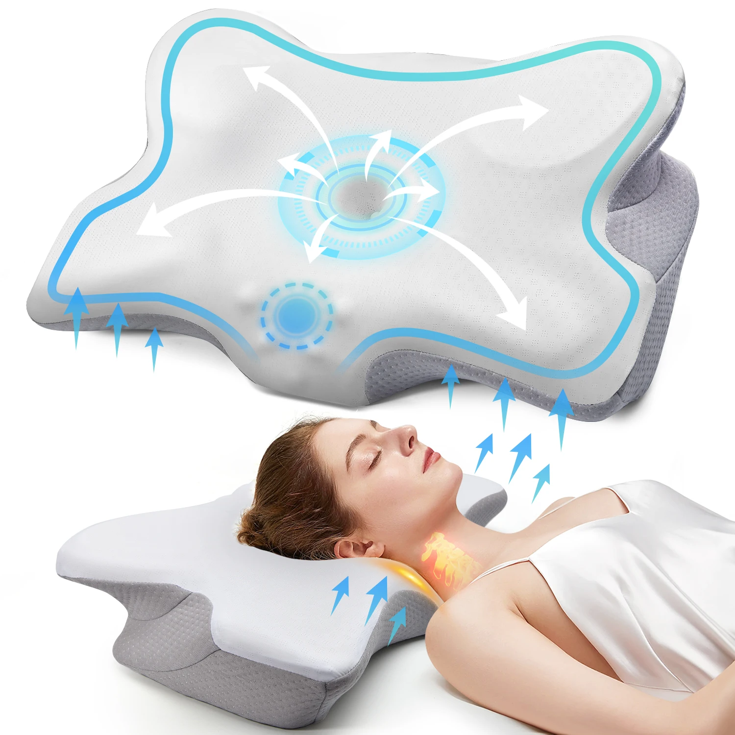 thumbnail image 1 of Almohada ortopédica Pulatree sin olor para el dolor de cuello y hombros, almohada cervical de espuma viscoelástica, ergonómica para dormir., 1 of 4