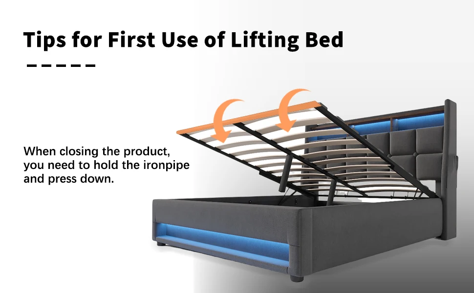 LED Upholstered Wingback Headboard Headboard with Charging Station