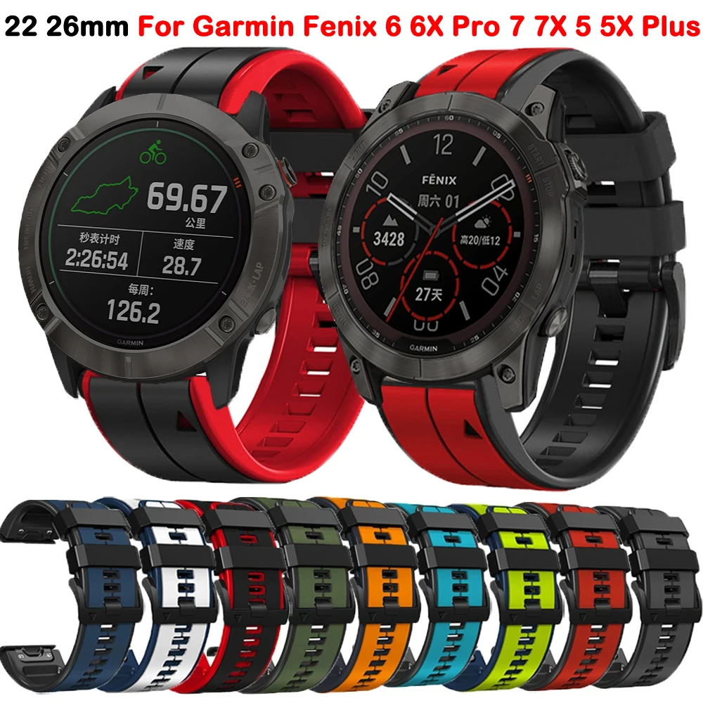 

22 26mm Silicone Watchband For Garmin Fenix 6 6X Pro 7 7X 5 5X Plus 3HR Straps Quickfit Bracelet Epix Gen 2/Enduro Band Correa
