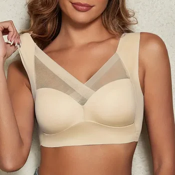 1Pc Women Lace Sport Bras Plus Size Seamless Bra Bralette Backless Lady Brassiere Vest Female Gathers Shock-Proof Wireless L-3XL 1