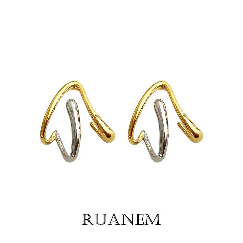 

Han Edition Irregular Curve Earrings Fashion Simple Double Color Restoring Ancient Ways Women Stud earrings Jewelry Gifts