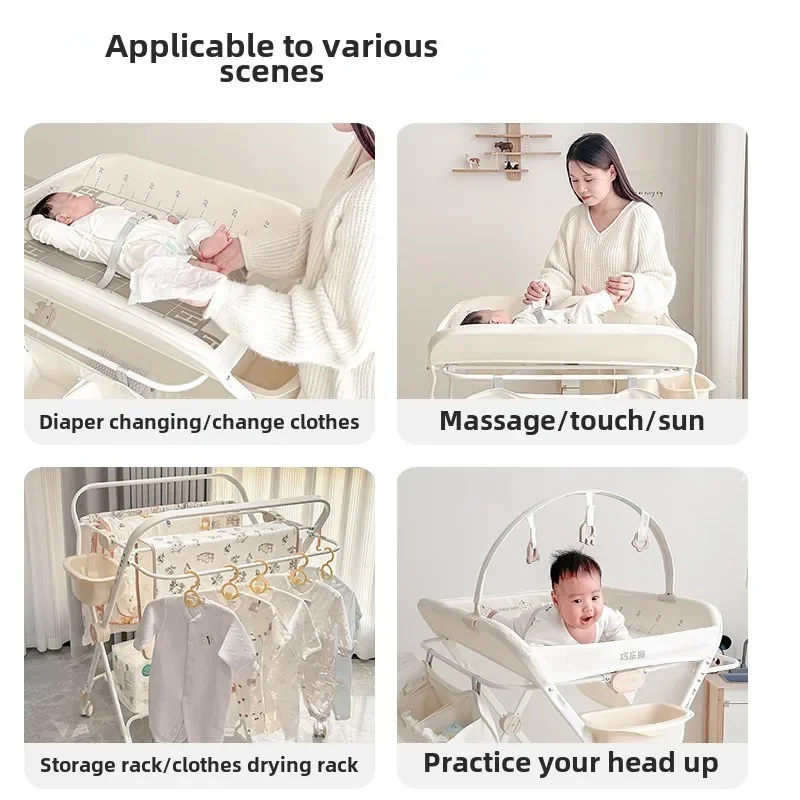 Portable Baby Changing Table for Nursery Height Adjustable Foldable Diaper Table with Swivel Wheels Drying Racks Large Storage