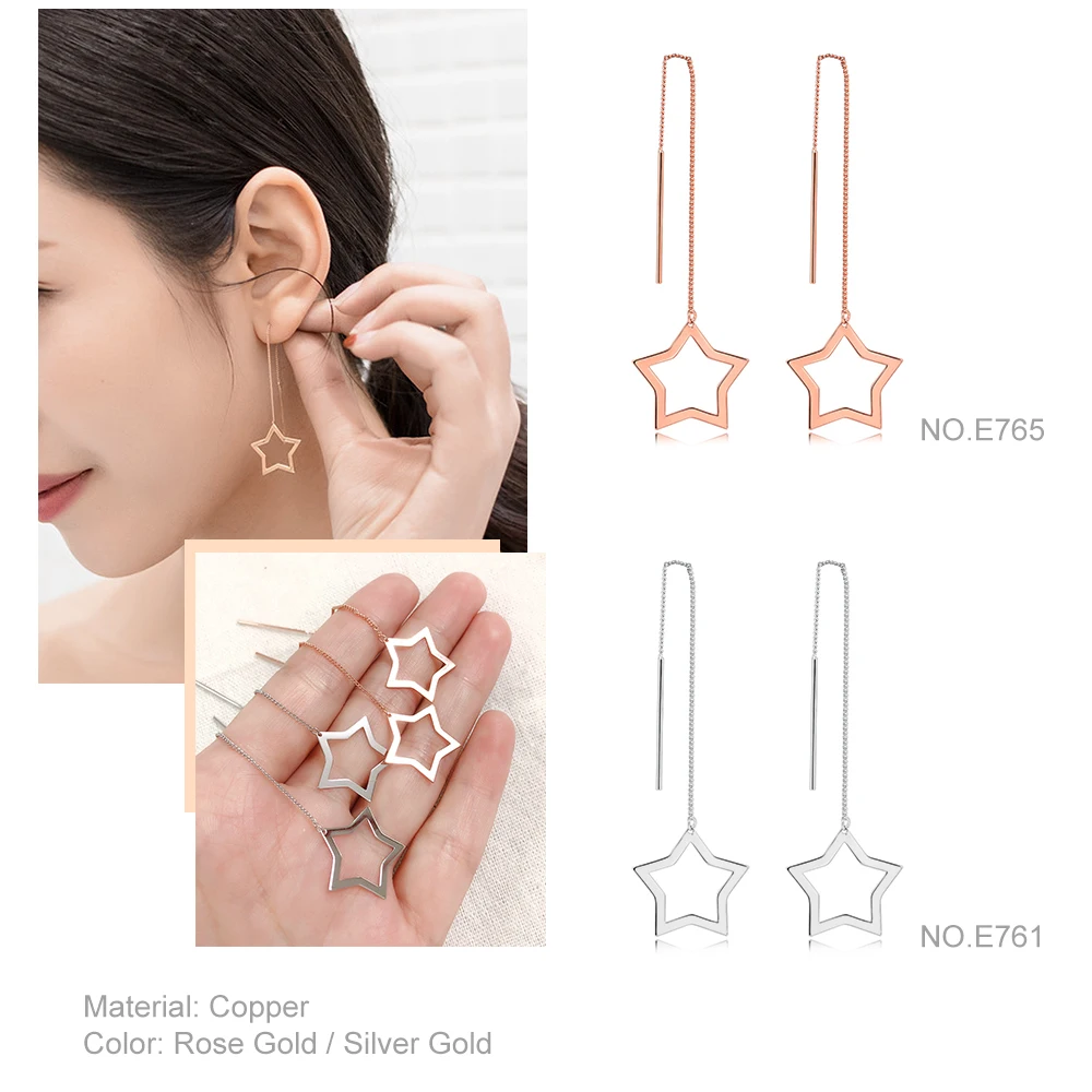 Unique Twisted Long Hanging Earrings for Women Piercing Rose Gold Color Ear Line Chain Fashion Earring for Girls Jewelry E243 dangle earrings long earrings